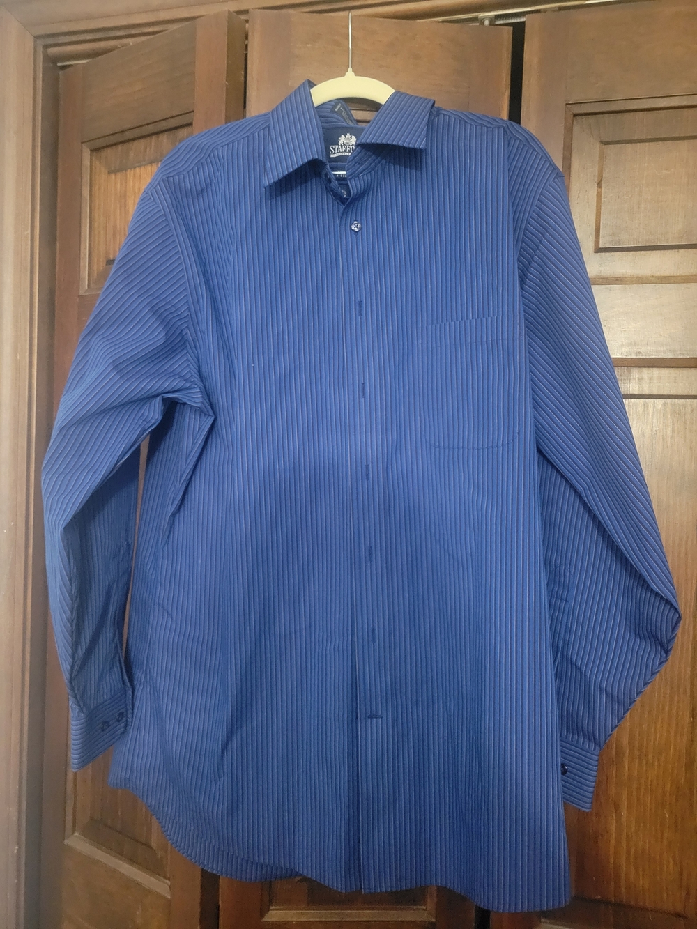 Stafford Men’s Navy Blue Pinstripe Dress Shirt